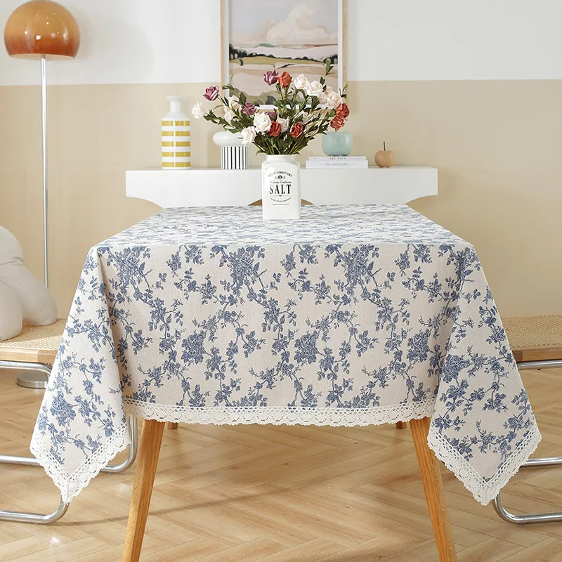 Beige Daisy Lace Tassels Cotton Tablecloth Rectangle Table Cover for Tea Table Decorations Kitchen Living Room Wedding Party Use - الصورة 10