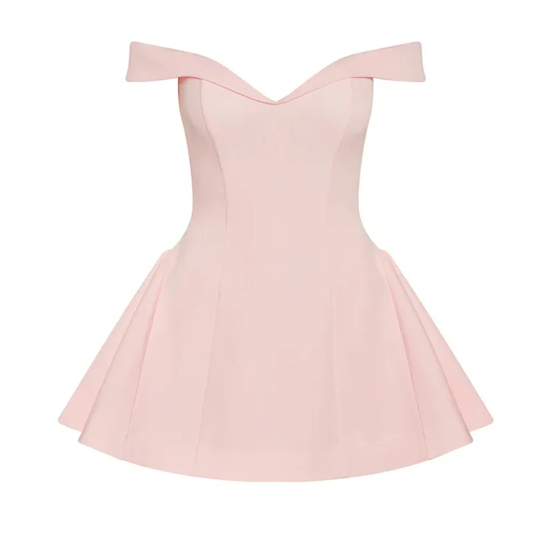 2025summer Off-shoulder Strapless Sexy Mini Dress Women Fashion Patchwork Sleeveless Backless High Waist A-line Club Party Dress - الصورة 7
