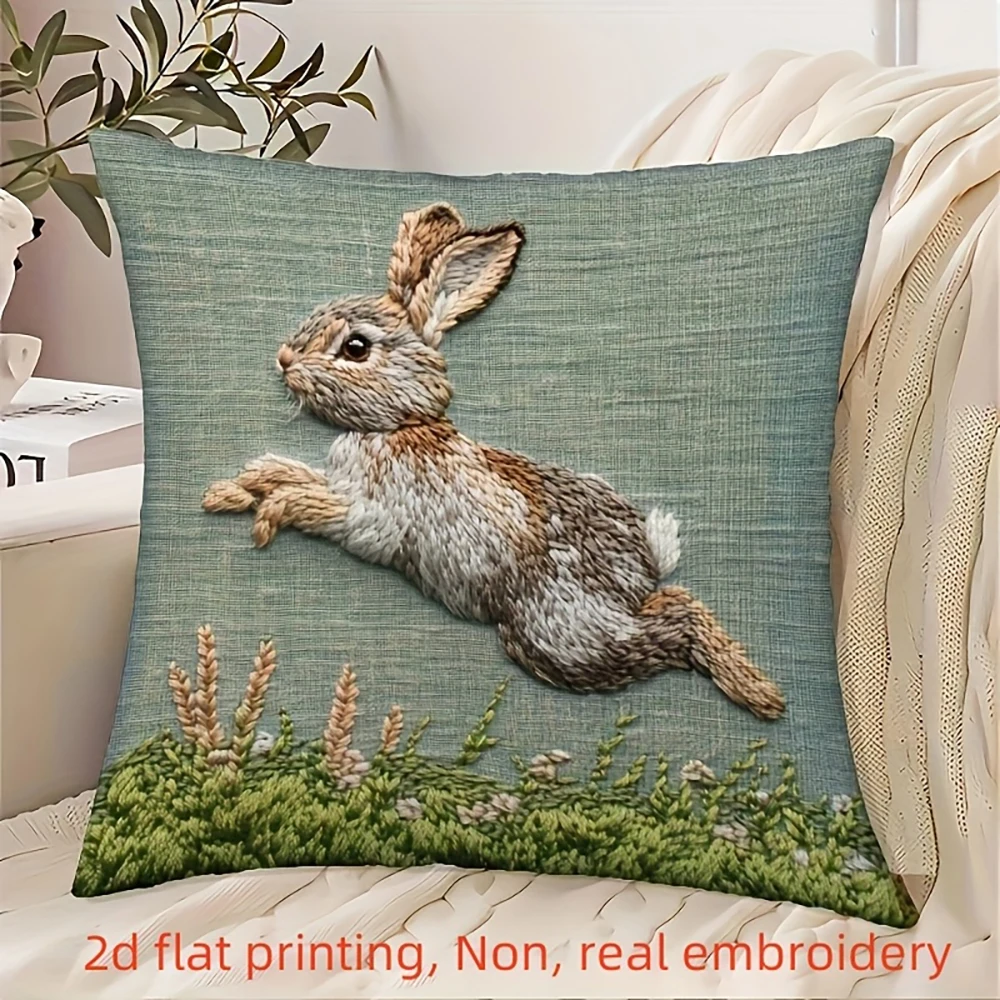 1PC Easter Bunny Pillow with Eggs ,Decorative sofa cushion cover, home decoration, 2D printing. - الصورة 3