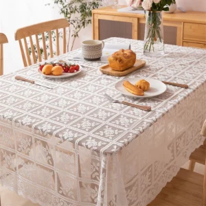 Antique Embroidered Lace Tablecloth - Solid Color Elegant Flower Cutting Process Polyester Square Tablecloth for Wedding Party, Thanksgiving and Home Decoration - Machine Weaving, Durable Weaving, 100% Polyester