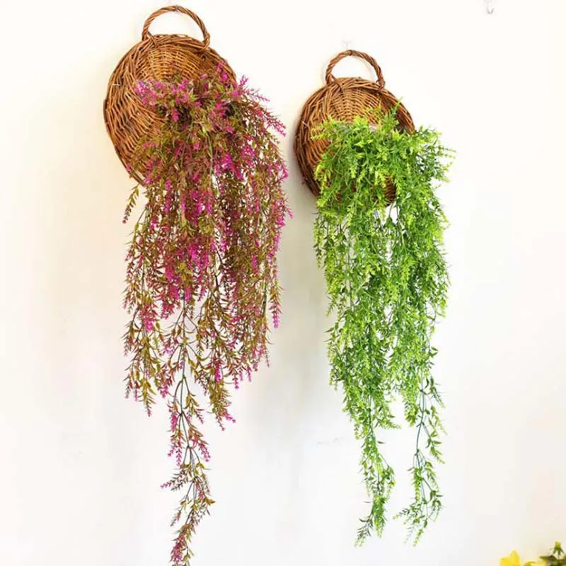 Hand Made Wicker Rattan Flower Planter Wall Hanging Wicker Rattam Basket Garden Vine Pot Plants Holder Garden Pots Wall Planter - الصورة 2