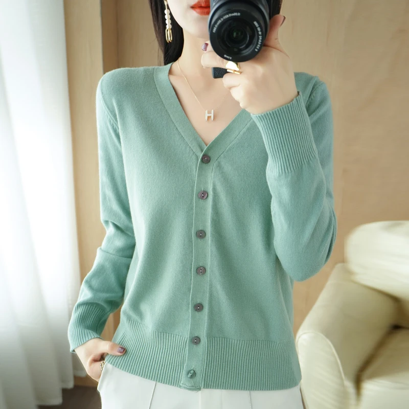 Early Autumn New Andy Cashmere Knit Cardigan V-Neck Solid Color Fashion High-Grade Comfortable Loose Casual Knitwear -GH021 - الصورة 19