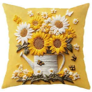 Floral Pillow Covers with Sunflowers, Daisies, Bees, and Butterflies Sofa cushion cover home room decoration 2D flat printing