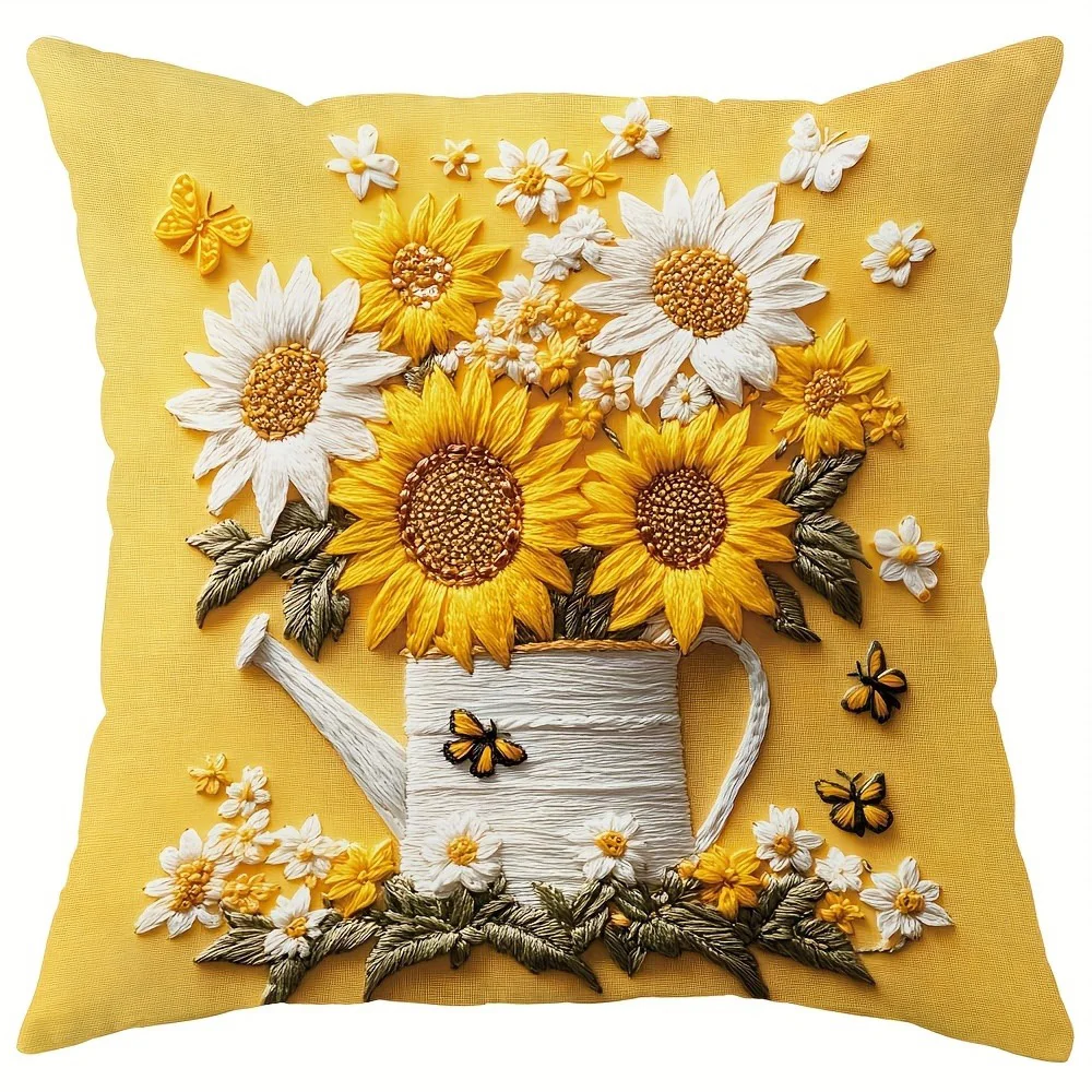 Floral Pillow Covers with Sunflowers, Daisies, Bees, and Butterflies Sofa cushion cover home room decoration 2D flat printing - Image 9