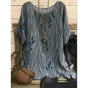 Plus Size S-8XL Women Casual Loose Leaves Print Blouse T-shirt Vintage Blouse Unique Half Sleeves Top Shirts