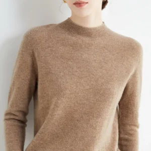 Women 100% Merino Wool Sweater For Autumn Winter  First Line Seamless Half-high Collar Pullover Basic Top OL Solid Soft Cashmere