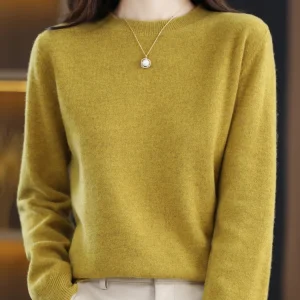Fashion 100% Merino Wool Sweater Elegant Cashmere Pullover Women O-Neck Long Sleeve Knitwear Basic Clothing Jumper Tops