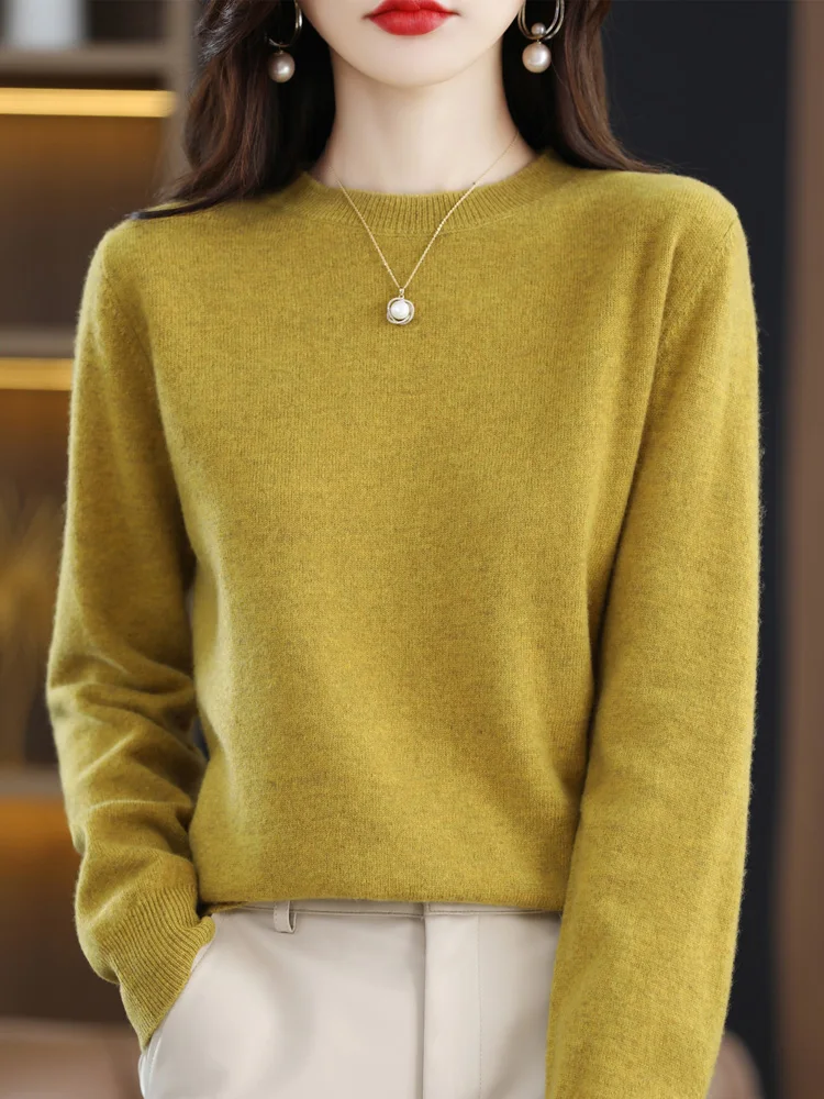 Fashion 100% Merino Wool Sweater Elegant Cashmere Pullover Women O-Neck Long Sleeve Knitwear Basic Clothing Jumper Tops - Image 15