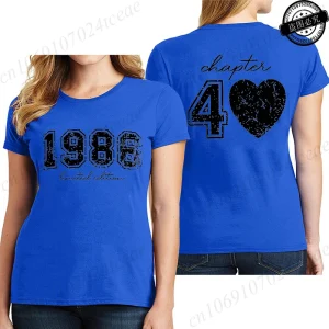 Short Sleeve T-Shirts for Women 40th Birthday Regular Sportswear Vintage 1986 40 Bday Women's Stretch Polyester Casual Creative