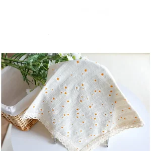 Beige Daisy Lace Tassels Cotton Tablecloth Rectangle Table Cover for Tea Table Decorations Kitchen Living Room Wedding Party Use