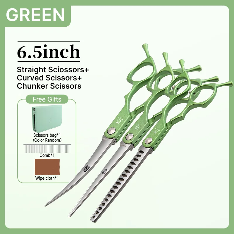 Fenice 6.5 Inch Colorful Straight Curved Thinning Chunker Shears Beginner Friendly Scissors Kit for Practice &Home Groomer Us - الصورة 25