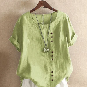 Vintage Harajuku Button T Shirt Casual Summer Short Sleeve Cotton Linen Solid Loose Blouse Elegant Oversize Tee Shirt Streetwear