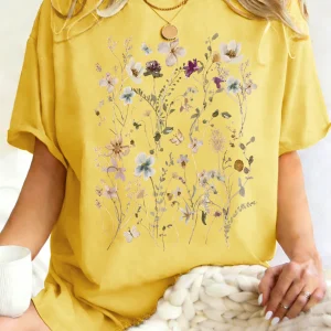 Beautiful Flower Clusters Printing Woman T-Shirt Summer Oversized Short Sleeve O-Neck Cotton T Shirts Y2K Women Sports Tops