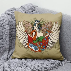 Lucky Cat Japanese Style Sofa Bed Decorative Pillow Cover Home Decor Mount Fuji Art Cushion