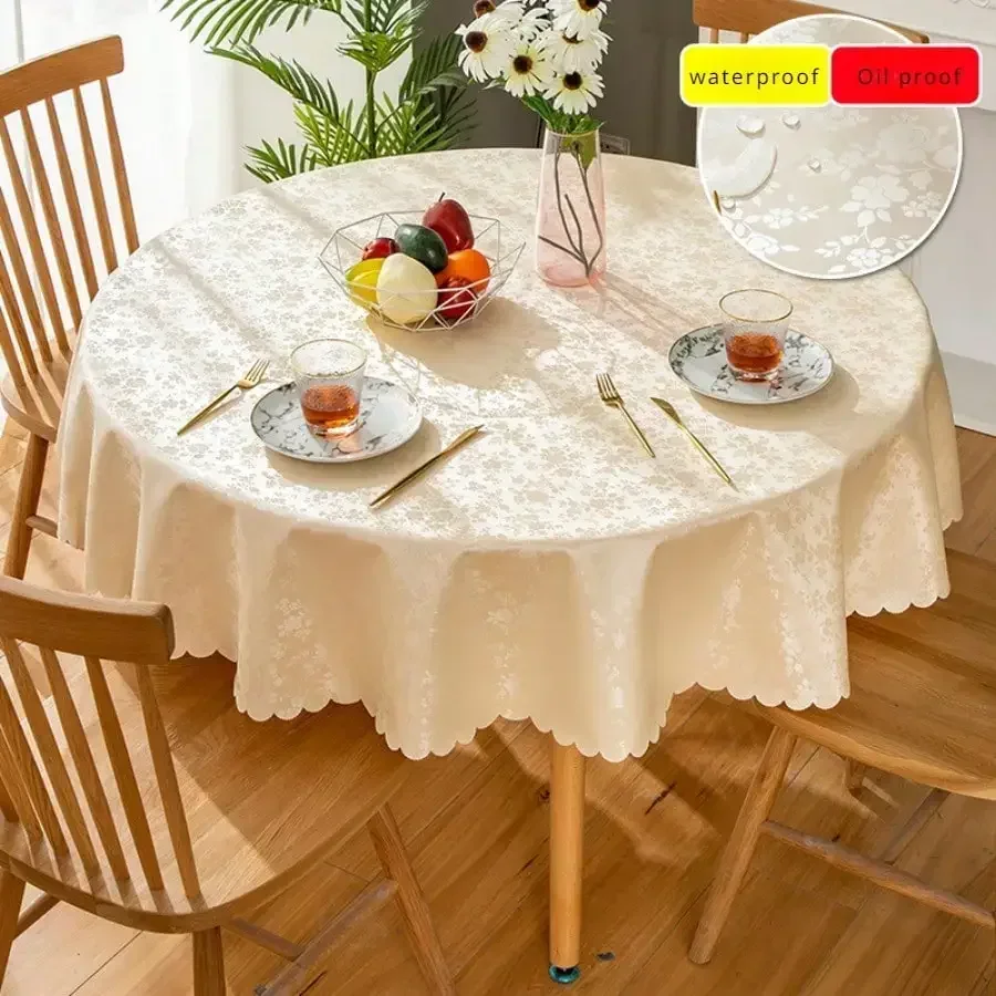1pc Waterproof, Oil-Proof and Wash-Free Table Cloth,Luxurious Round Tablecloth with Rose Pattern, Round Tablecloth