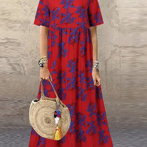 Vintage Printed Maxi Dress Women's Summer Sundress ZANZEA 2025 Casual Short Sleeve Holiday Floral Vestidos Female O Neck Robe