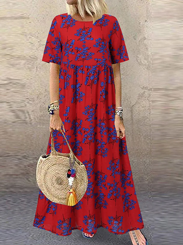 Vintage Printed Maxi Dress Women's Summer Sundress ZANZEA 2025 Casual Short Sleeve Holiday Floral Vestidos Female O Neck Robe - الصورة 10