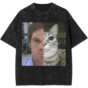 New Dexter Morgan Edition Middle Finger Retro Trendy Vintage Washed T-Shirt Summer Y2K Tops Cotton Men Women Tees Short Sleeve