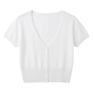 Outerwear Jerseys Summer Cardigan Women Cropped Blouses Korean Fashion Style Cute V-neck Women's Coat Black Bolero Woman Basic