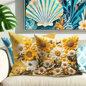 Floral Pillow Covers with Sunflowers, Daisies, Bees, and Butterflies Sofa cushion cover home room decoration 2D flat printing