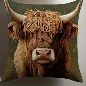 Home Decor Highland Cows With Floral Pattern Pillow Covers Pattern Cushion Cover Suitable For Sofa Bedroom Car Pillow Cover