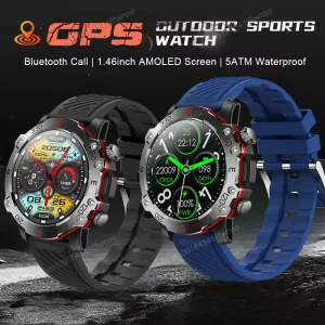 New Outdoor Military Dual-Band GPS Military Smart Watch 5ATM Waterproof Heart Rate Sleep Monitor Bluetooth Calls Smart Watch Men