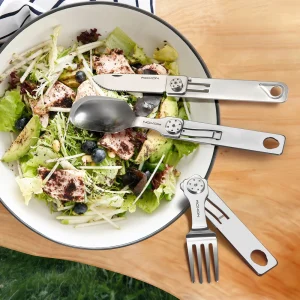 ROXON 3 IN 1 Camping Cutlery Set Knife Fork Spoon Stainless Steel Portable and Detachable