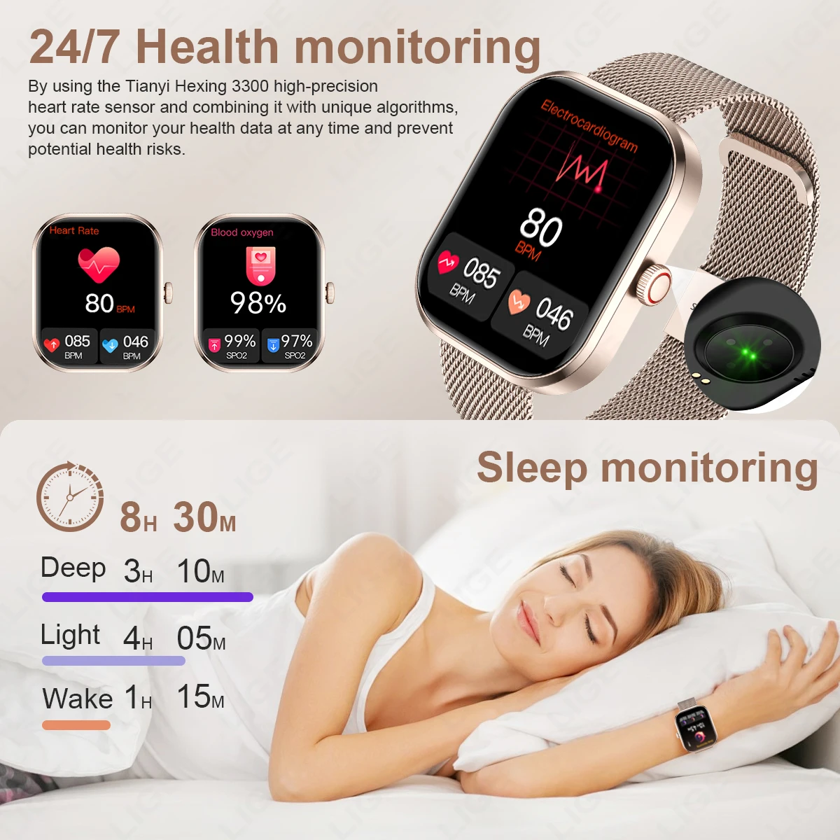 LIGE 2.01” HD Screen Custom Watch Face Smart Watch Women Waterproof Sport Ladies Watches BT Call Health Monitor Women Smartwatch - Image 3