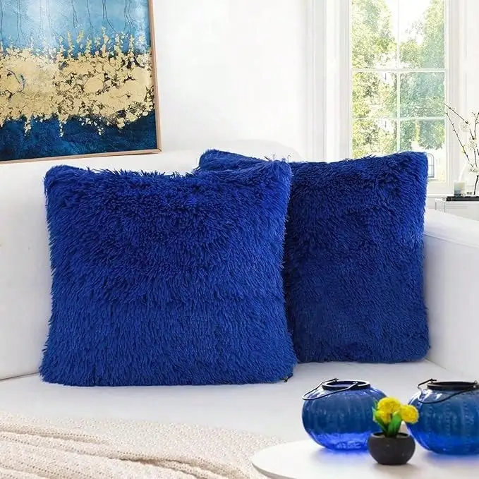 Pack of 2 Luxury Faux Fur Throw Pillow Cover Deluxe Decorative Plush Pillow Case Cushion Cover for Sofa Bedroom (no pillowcore) - Image 10