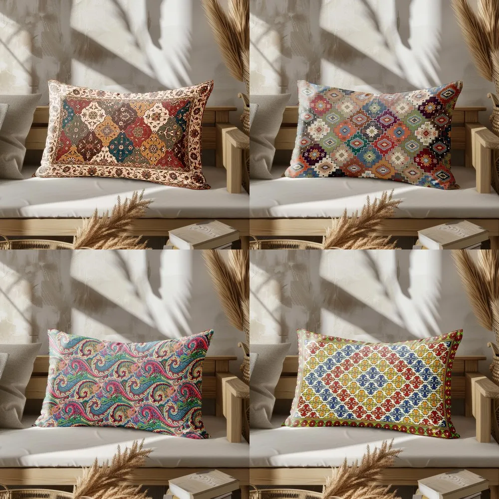 Home Decor Colorful Ethnic Pattern Cushion Suitable For Sofa Bedroom Car Pillow Cover Cushion Rectangular Back Cushion