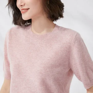 Spring and Summer New Short-sleeved Women O-neck Slim Wool Cotton Blend Pullover Vest T-shirt Knitted Base Sweater