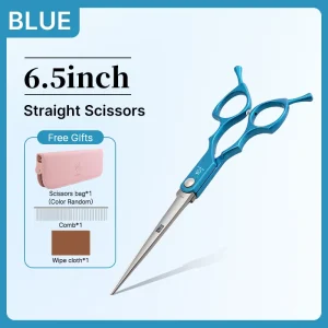 Fenice 6.5 Inch Colorful Straight Curved Thinning Chunker Shears Beginner Friendly Scissors Kit for Practice &Home Groomer Us