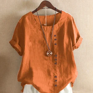 Vintage Harajuku Button T Shirt Casual Summer Short Sleeve Cotton Linen Solid Loose Blouse Elegant Oversize Tee Shirt Streetwear