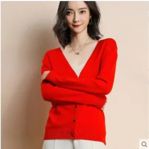 Cardigans Women 2025 Autumn Single Breasted V-neck Knitted Sweater Fashion Short Knitwear Solid Blue Green Pink Women's Jumpers