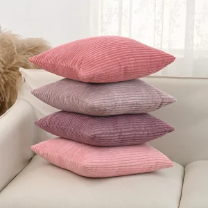 BUYNOW 1PC 4PCs/set Pink Corduroy Decor Couch Throw Pillow Covers Striped Cushion Cases Soft Boho Square Pillow Covers Home Sofa