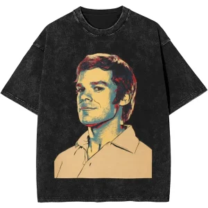 New Dexter Morgan Edition Middle Finger Retro Trendy Vintage Washed T-Shirt Summer Y2K Tops Cotton Men Women Tees Short Sleeve