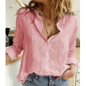 Women Casual Long Sleeve Cotton Linen Loose Shirt Elegant Solid Harajuku Lapel Blouse Vintage Oversize Tops Y2K Streetwear Tunic