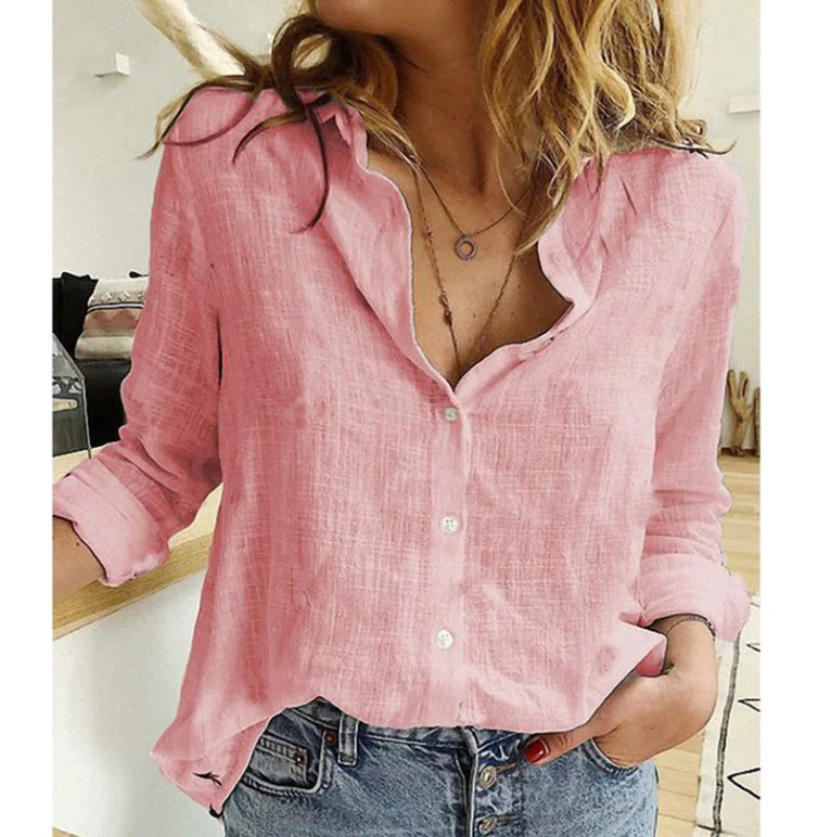 Women Casual Long Sleeve Cotton Linen Loose Shirt Elegant Solid Harajuku Lapel Blouse Vintage Oversize Tops Y2K Streetwear Tunic - Image 3