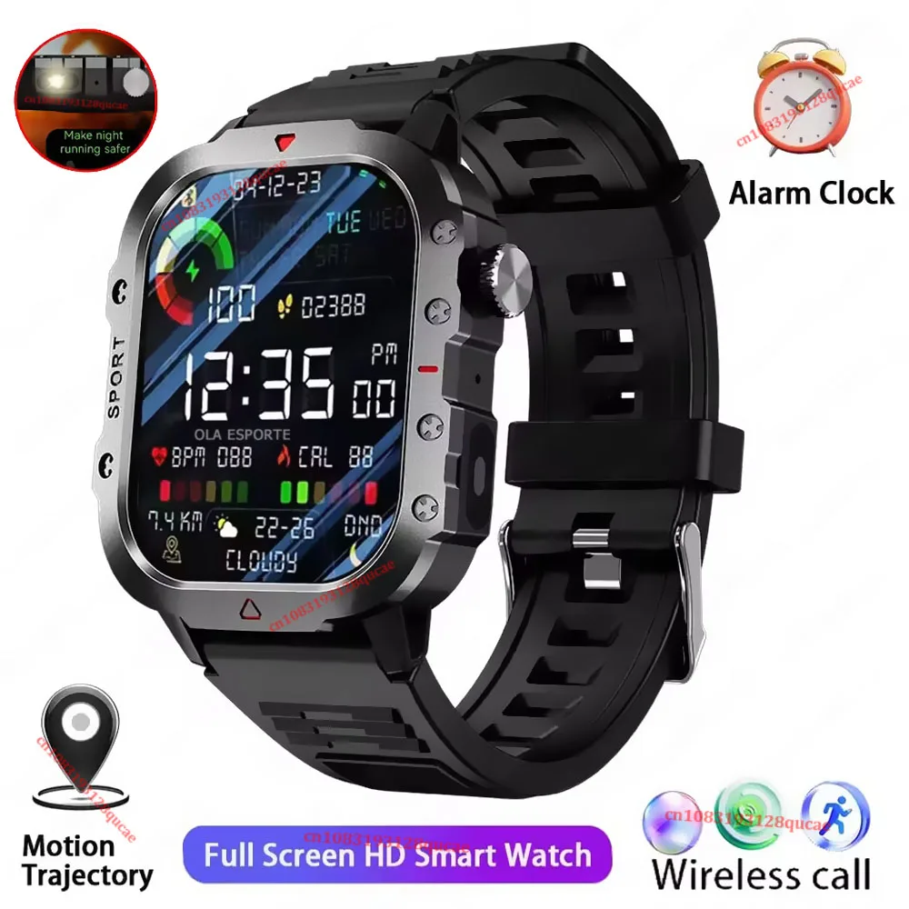 2026 Rugged Military Smart Watch Men's Watch 2.01Inch HD Touch Screen Voice Bluetooth Call LED Flashlight Outdoor Smartwatch Man - Image 13