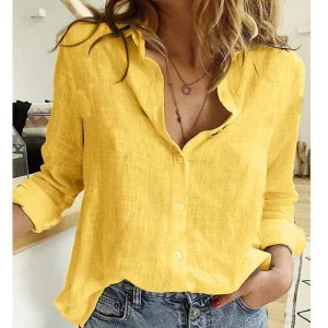Women Casual Long Sleeve Cotton Linen Loose Shirt Elegant Solid Harajuku Lapel Blouse Vintage Oversize Tops Y2K Streetwear Tunic