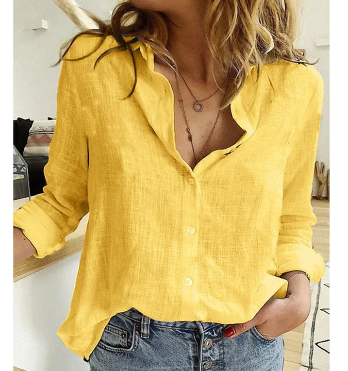 Women Casual Long Sleeve Cotton Linen Loose Shirt Elegant Solid Harajuku Lapel Blouse Vintage Oversize Tops Y2K Streetwear Tunic - Image 5