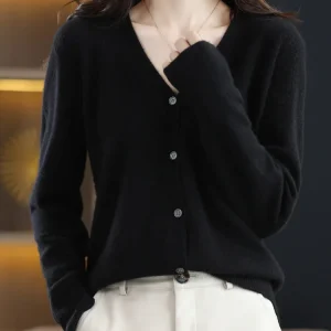 Women Cardigans V-neck Long Sleeve Knitted Outerwear Solid Thin Spring Autumn Sweaters Knitwears Korean Fashion Red Cardigans
