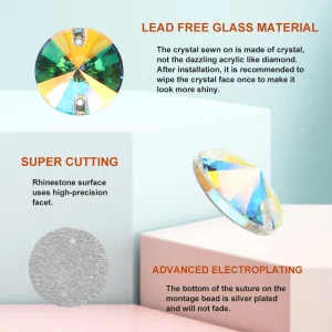 YHB Top Quality SI Color Electroplatin Glass Crystal Shape Rivoli Sewing Stones Flatback Sew-on Rhinestones For Garment Clothes