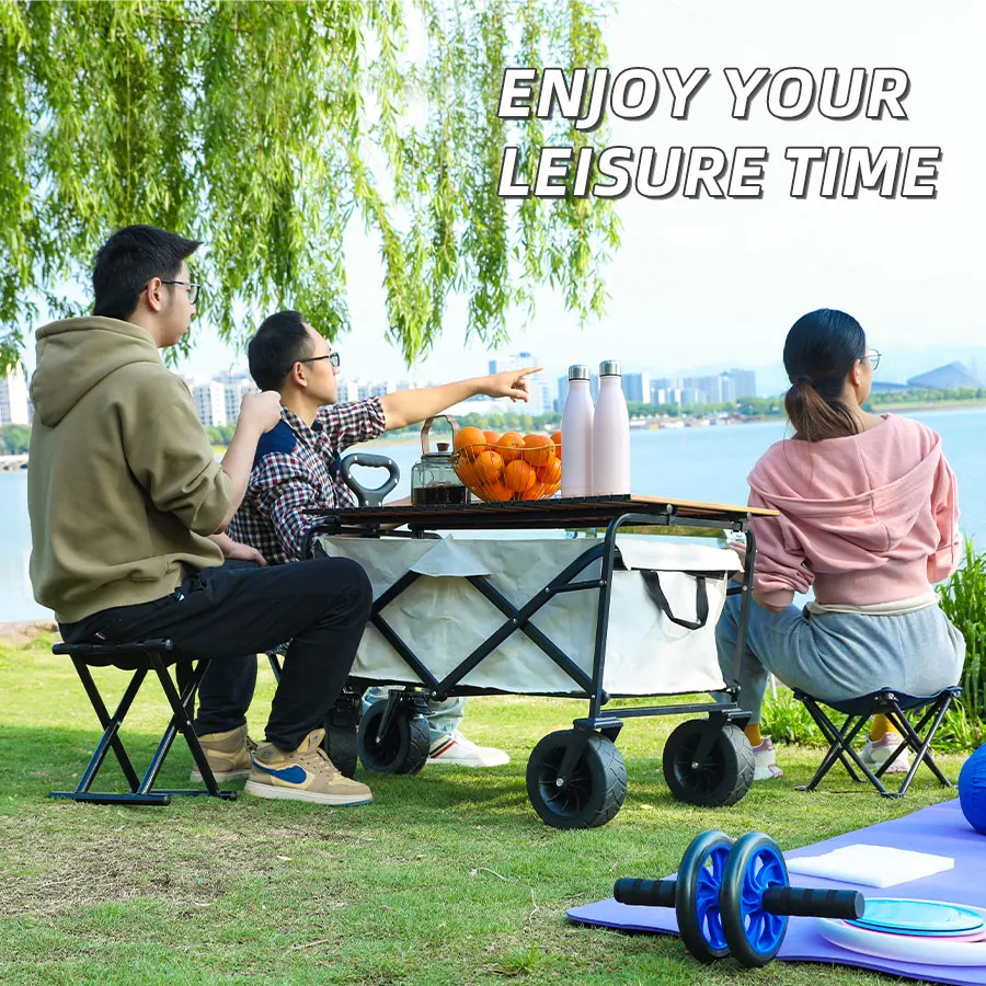 Large Weight Capacity Heavy Duty Wagon Cart Folding Wagon for Outdoor Garden Beach wagon Camping Equipment with Cup Holders - الصورة 4