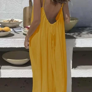 2026 Loose-Fit Spaghetti Strap Dress Women's Casual Homewear Summer Dress Solid-Color Vacation Cool Homewear