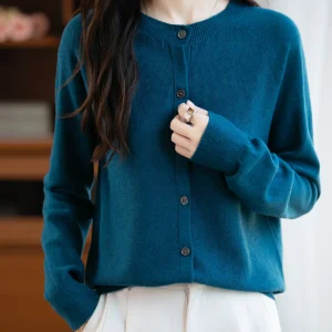 Classic Merino Wool Woman Sweater Basic Female Autumn Winter Knitted Cardigan Elegant Ladies Cashmere Long Sleeve Clothing Tops