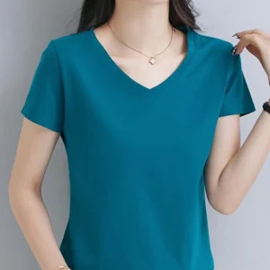 Womens Soft & Breathable Solid V-Neck T-Shirt - Casual Short Sleeve for Spring & Summer - Stylish Essential, Comfort Fit Wardrob