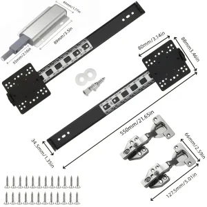5 Pcs Sliding Door Hardware Kit, Space-Saving Hidden Track&Foldable System with Magnetic Closure for Cabinet, Wardrobe&TV Stand