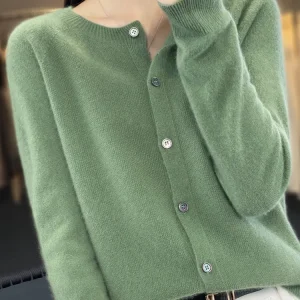 Long Sleeve 100% Merino Wool Sweaters Spring Autumn Women O-Neck Knitwear Tops Clothing Fashion Basic Tops