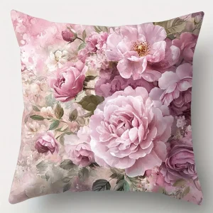 Enchanting Peony Pillow Cover: Soft Hues and Lush Floral Artistry, Sofa Chair Cushion Cover, Bedroom Room Decor
